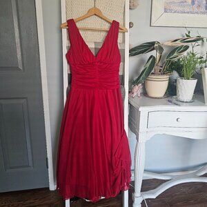 Vintage D.J. Sommers Red Formal Dress | Size 8 | Cascading Hip Detail Gown